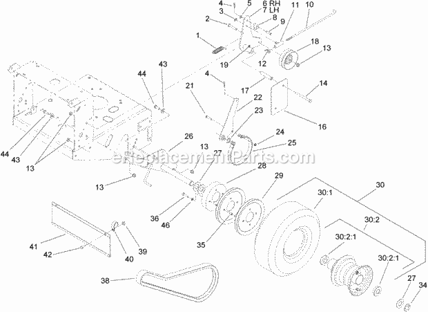 Toro 30698 (260000001-260999999) Commercial Walk-behind Mower, Fixed Deck T-bar Gear With 48in Turbo Force Cutting Unit, 2006 Pa Drive Wheel and Brake Assembly Diagram
