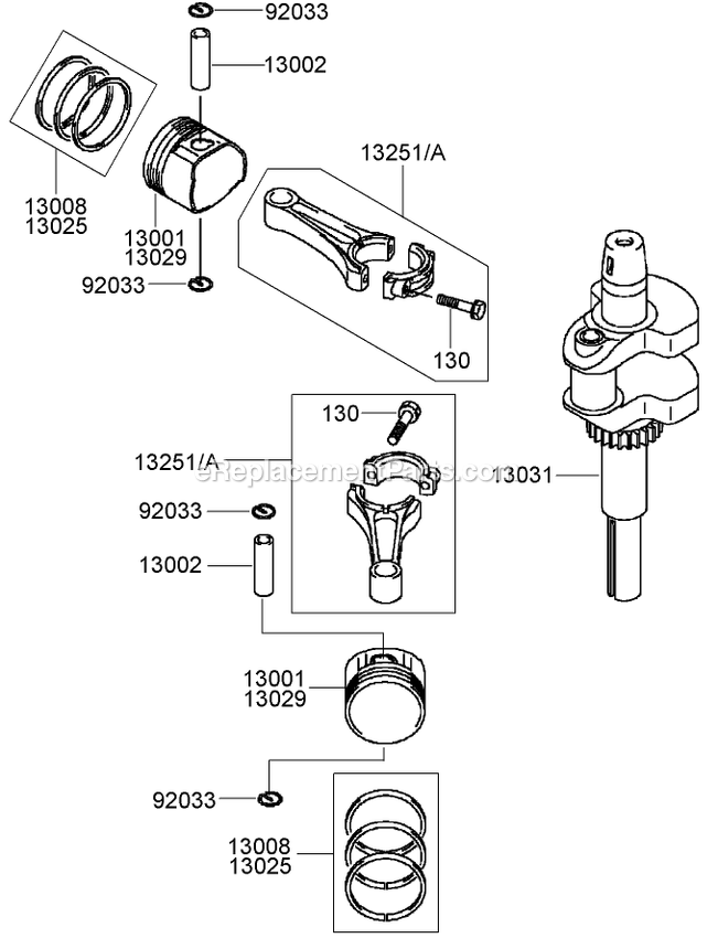 Toro 30698 (270000001-270999999)(2007) Fixed Deck T-Bar Gear With 48in Turbo Force Cutting Unit Walk-Behind Mower Piston And Crankshaft Assembly Diagram