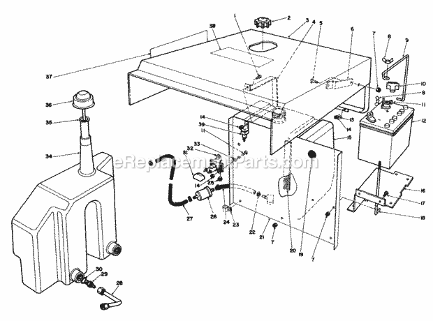 Toro 30718 (0000001-0999999) (1990) Proline 118 Hood-Gas & Hydraulic Tank Assembly Diagram