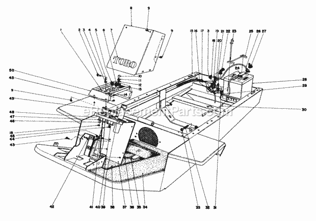 Toro 30760 (00000001-09999999) (1980) Groundsmaster 52 Instrument Panel and Steering Post Assembly Diagram