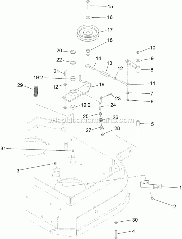 Toro 30934 (313000001-313999999) Commercial Walk-behind Mower, Fixed Deck, Pistol Grip, Hydro Drive With 36in Turbo Force Cuttin Idler Assembly Diagram