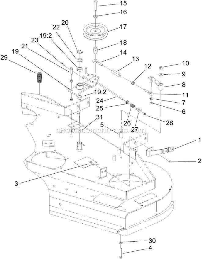 Toro 30989 (280000001-280999999)(2008) Fixed Deck Pistol Grip Hydro With 52in Cutting Unit Walk-Behind Mower Idler Assembly Diagram