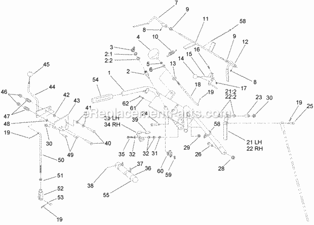 Toro 30989 (280000001-280999999) Commercial Walk-behind Mower, Fixed Deck Pistol Grip Hydro With 52in Turbo Force Cutting Unit, Handle and Control Assembly Diagram