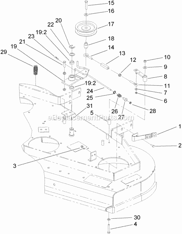 Toro 30989 (280000001-280999999) Commercial Walk-behind Mower, Fixed Deck Pistol Grip Hydro With 52in Turbo Force Cutting Unit, Idler Assembly Diagram