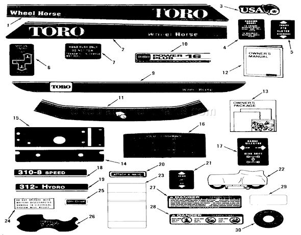 Toro 31-12KE01 (1990) Lawn Tractor Decals Diagram