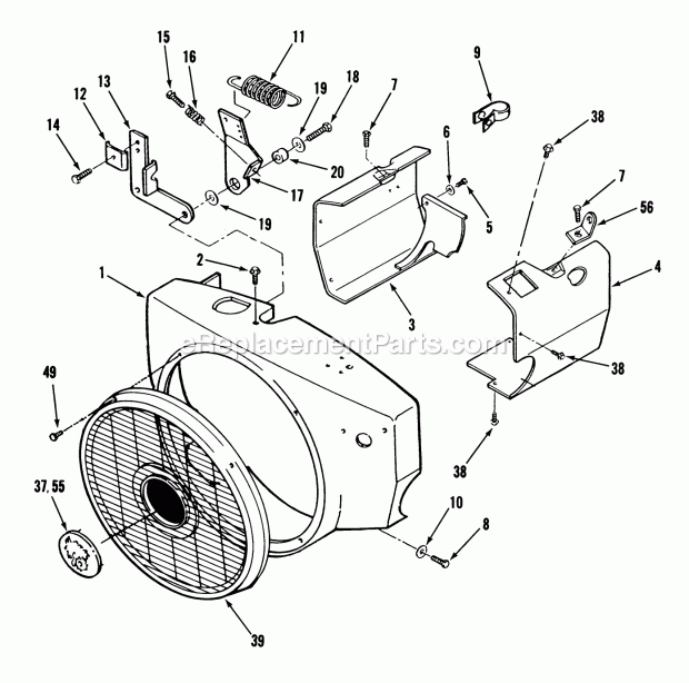 Toro 31-16O801 (1989) Lawn Tractor Onan Blower Housing and Governor Diagram