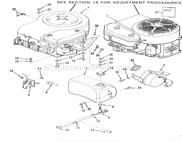 Toro 32-08B402 (1988) Lawn Tractor Engine, Fuel & Exhaust Systems Diagram
