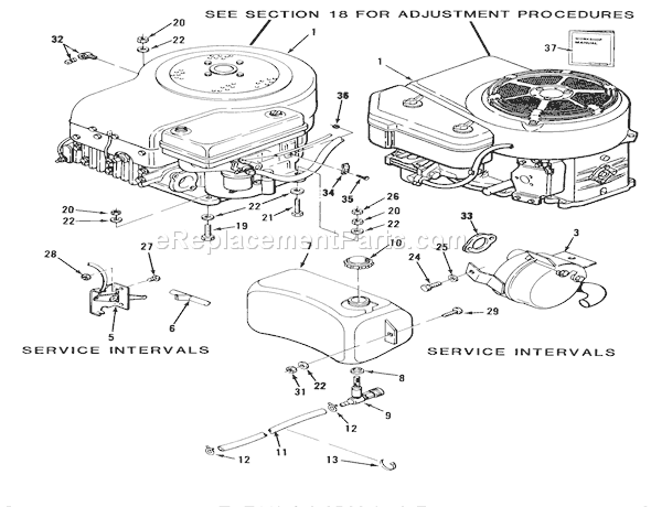 Toro 32-08B501 (1987) Lawn Tractor Engine, Fuel & Exhaust Systems Diagram