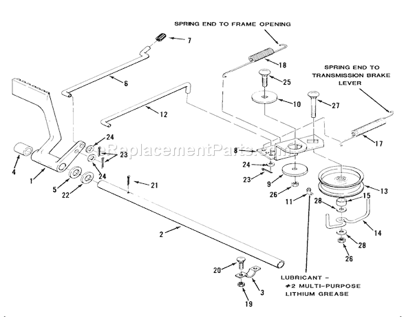 Toro 32-11BX01 (1987) Lawn Tractor Brake And Clutch Linkage Diagram