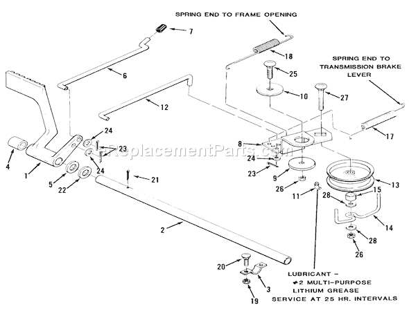 Toro 32-12K602 (1988) Lawn Tractor Brake And Clutch Linkage Diagram