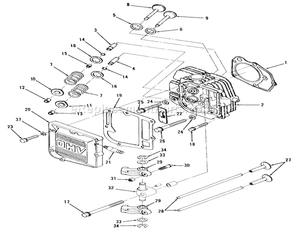 Toro 32-12OEA1 (1000001-1999999)(1991) Lawn Tractor 12hp Engine Cylinder Head And Valves Assembly Diagram
