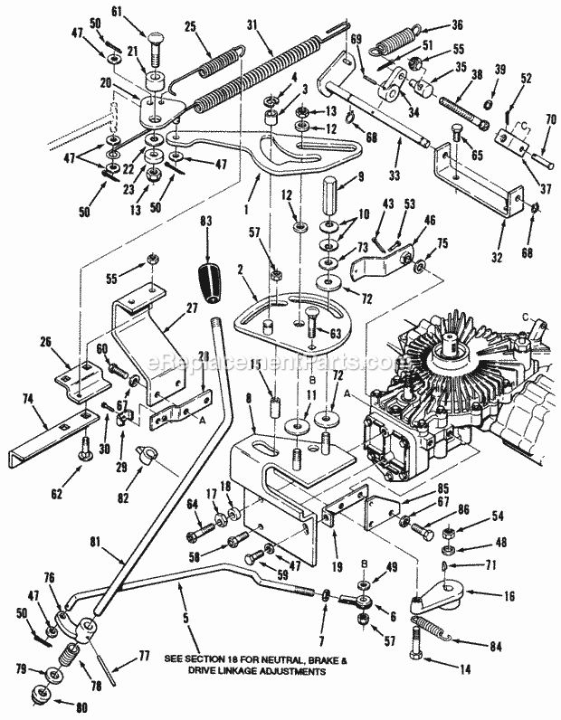Toro 32-16BE01 (1990) Lawn Tractor Hydrostatic Transaxle - Control Linkage Diagram