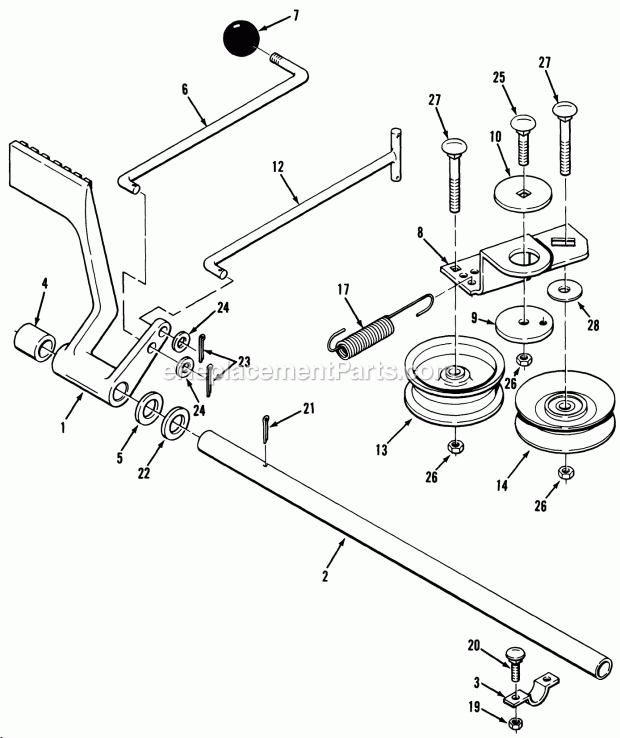 Toro 32-16BE01 (1990) Lawn Tractor Hydrostatic Transaxle Brake and Idler Linkage Diagram