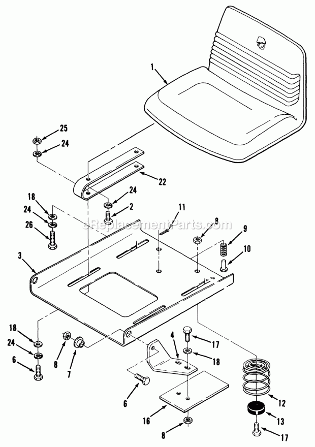 Toro 32-16BE01 (1990) Lawn Tractor Seat and Suspension Diagram