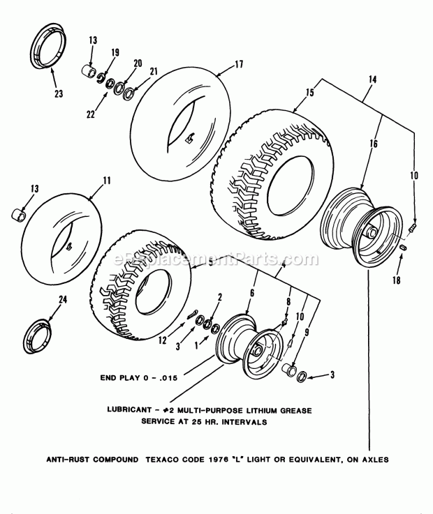 Toro 32-16BE01 (1990) Lawn Tractor Wheels and Tires Diagram