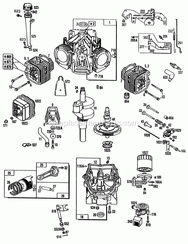 Toro 32-16BE01 (1990) Lawn Tractor Cylinder, Oil Pump and Crankshaft Diagram