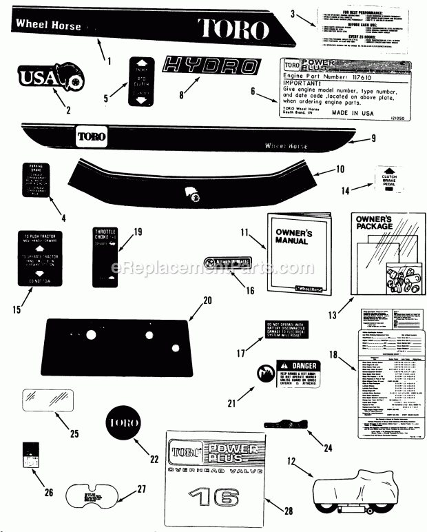 Toro 32-16BE01 (1990) Lawn Tractor Decals & Miscellaneous Diagram