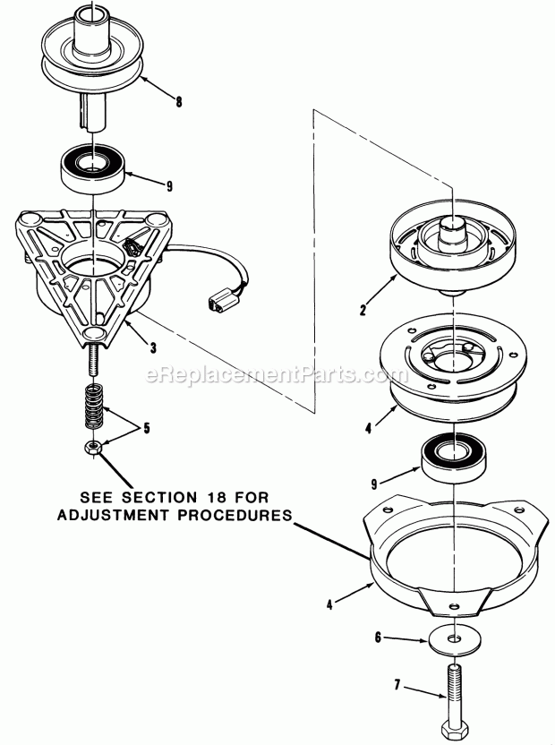 Toro 32-16BE01 (1990) Lawn Tractor Engine Pulley & Pto Clutch Diagram