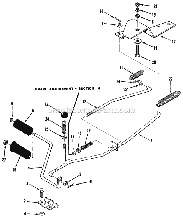 Toro 33-08B304 (1987) Lawn Tractor Clutch, Brake Linkage Diagram
