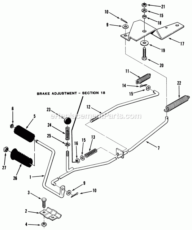 Toro 33-08B401 (1987) Lawn Tractor Clutch, Brake Linkage Diagram