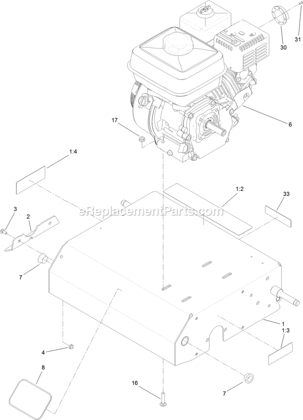 Toro 33513 (314000001-314999999)(2014) 18in Dethatcher Frame And Engine Assembly Diagram