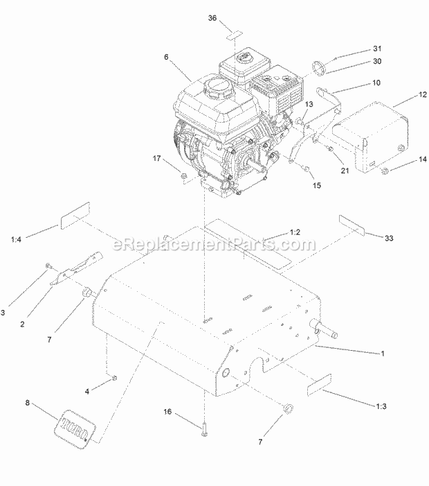 Toro 33513 (316000001-316999999) 18in Dethatcher, 2016 Frame and Engine Assembly Diagram