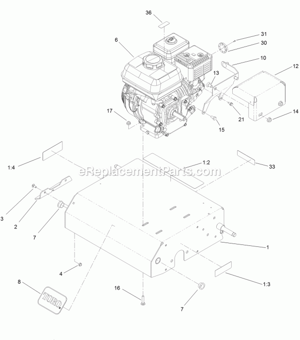 Toro 33513 (400000000-999999999) 18in Dethatcher, 2017 Frame and Engine Assembly Diagram