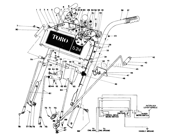 Toro 38050 (8000001-8999999)(1978) Snowthrower Handle Assembly Diagram