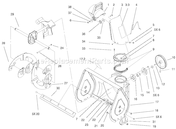 Toro 38051 (210000001-210999999)(2001) Snowthrower Chute and Auger Assembly Diagram