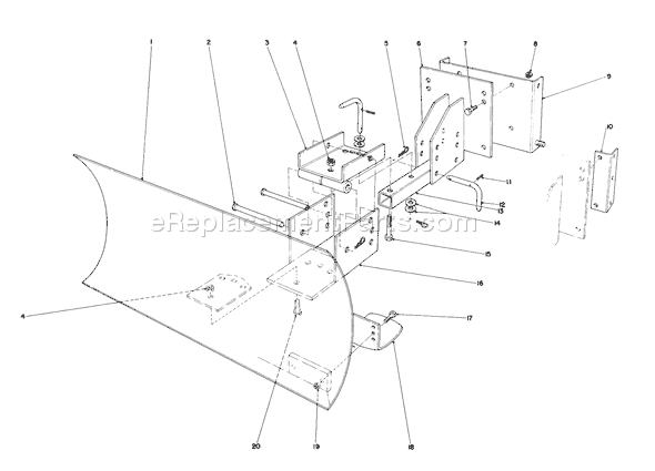 Toro 38052 (6000001-6999999)(1986) Snowthrower Grader Blade Assembly Diagram