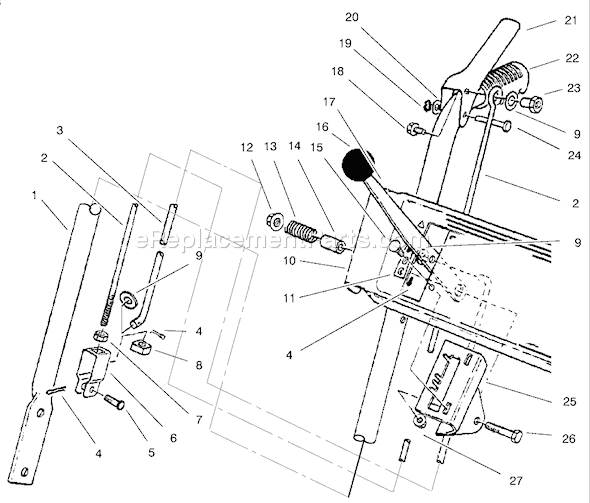 Toro 38062 (8900001-8999999)(1998) Snowthrower HANDLE ASSEMBLY RIGHT SIDE Diagram
