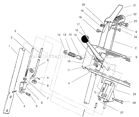 Toro 38062 (9900001-9999999)(1999) Snowthrower Handle Assembly Right Side Diagram