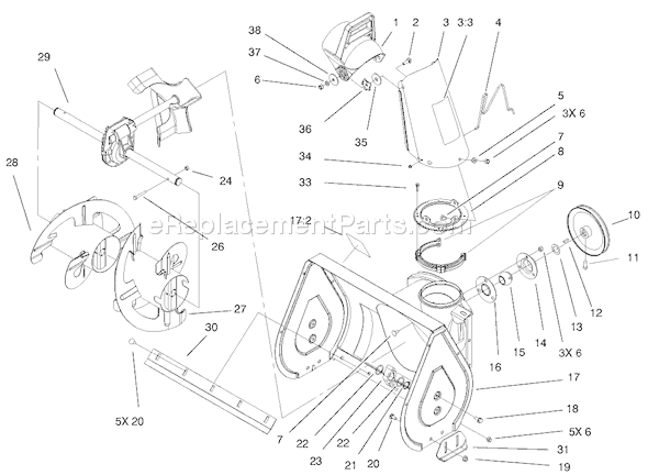 Toro 38063 (000000001-000999999)(2000) Snowthrower Chute and Auger Assembly Diagram