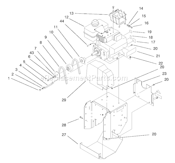 Toro 38083 (7900001-7999999)(1997) Snowthrower Engine And Frame Assembly Diagram