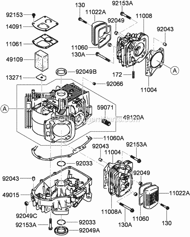 Toro 38096 (290000001-290999999) Commercial Walk-behind Mower, Floating Deck, T-bar, Gear Drive With 40in Turbo Force Cutting Un Cylinder and Crankcase Assembly Kawasaki Fh541v-Gs30 Diagram