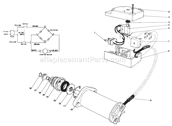 Toro 38116C (7000001-7999999)(1987) Snowthrower Starter Motor and Switch Assembly Diagram