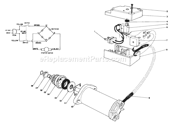 Toro 38162 (0000001-0999999)(1990) Snowthrower Starter Motor & Switch Assembly Diagram