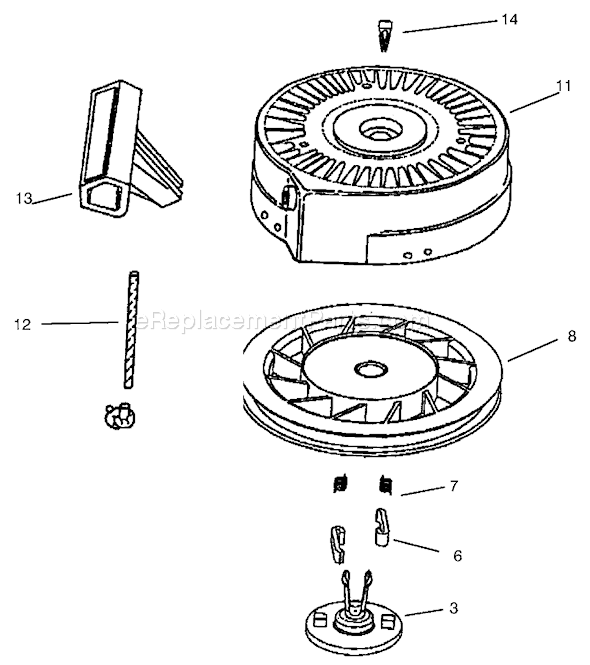 Toro 38173 (270000001-270999999)(2007) Snowthrower Recoil Starter Assembly No. 590743 Tecumseh Hsk635 1723c Diagram