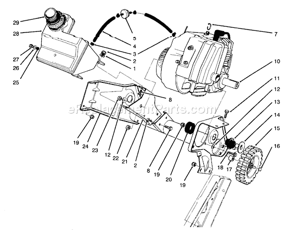 Toro 38180 (6900001-6999999)(1996) Snowthrower Engine & Main Frame Diagram