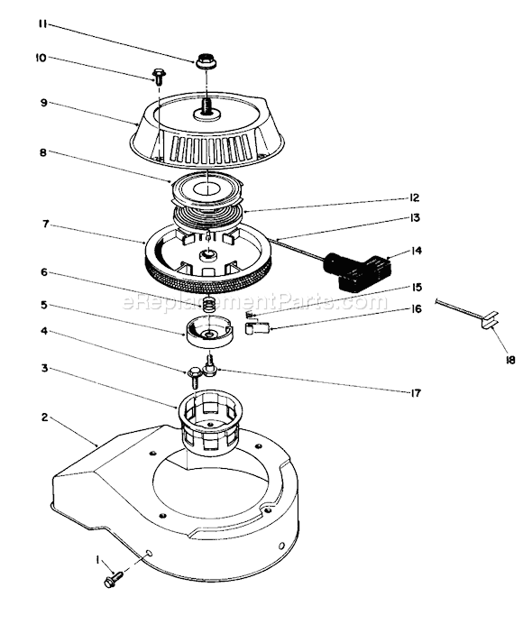 Toro 38181 (0000001-0999999)(1990) Snowthrower Recoil Starter Assembly Diagram