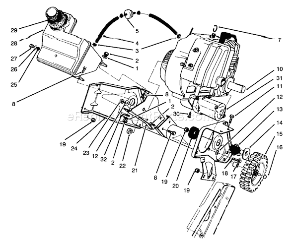 Toro 38186 (5900001-5999999)(1995) Snowthrower Engine & Main Frame Assembly Diagram
