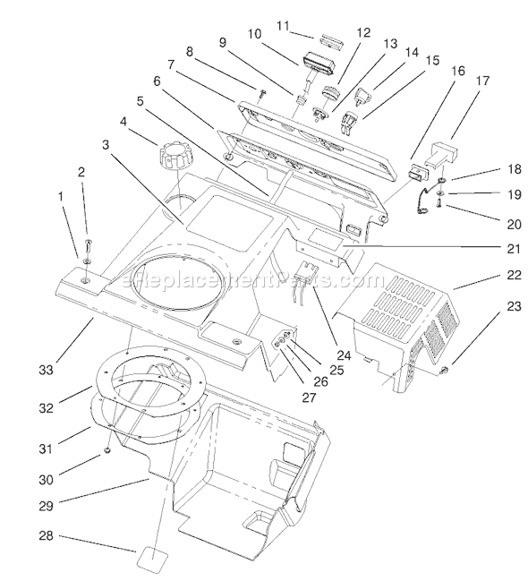 Toro 38413 (200012345-200999999)(2000) Snowthrower Upper Shroud and Control Panel Assembly Diagram
