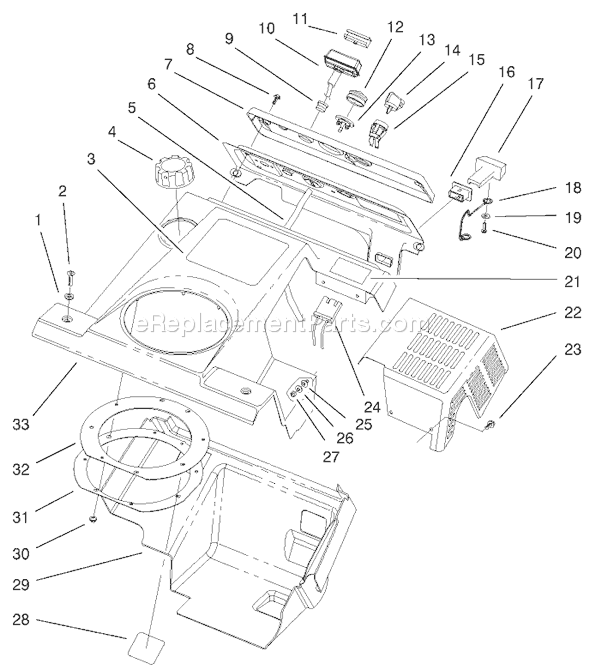 Toro 38429 (210000001-210999999)(2001) Snowthrower Upper Shroud and Control Panel Assembly Diagram