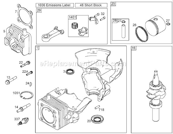 Toro 38429 (210000001-210999999)(2001) Snowthrower Cylinder, Piston, and Connecting Rod Assemblies Briggs and Stratton Diagram