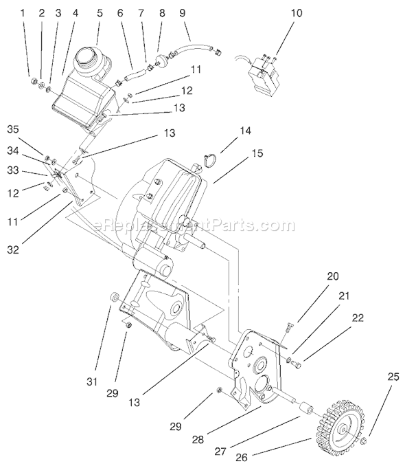 Toro 38429 (210000001-210999999)(2001) Snowthrower Engine and Frame Assembly Diagram