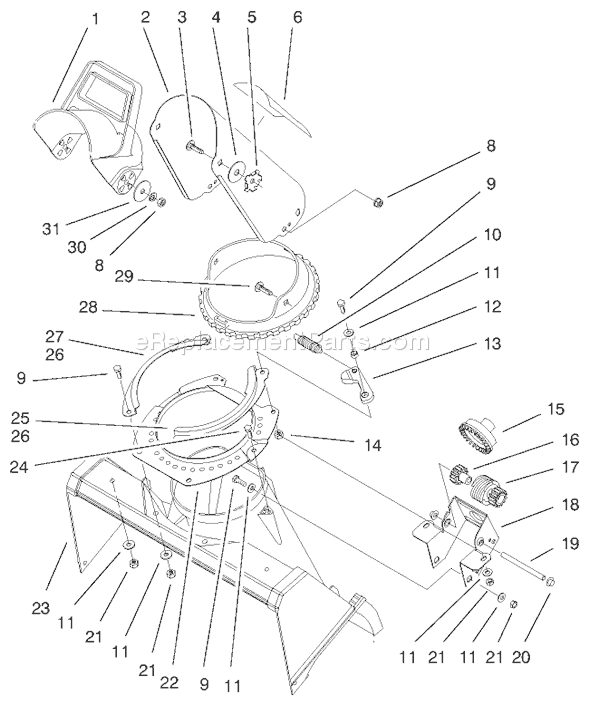 Toro 38437 (9900001-9999999)(1999) Snowthrower Deflector and Discharge Assembly Diagram