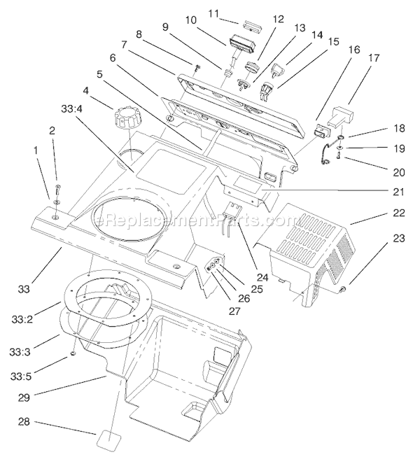 Toro 38445 (200000001-200012327)(2000) Snowthrower Upper Shroud and Control Panel Assembly Diagram