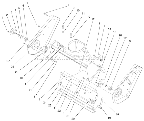 Toro 38445 (200000001-200012327)(2000) Snowthrower Housing and Side Plates Assembly Diagram
