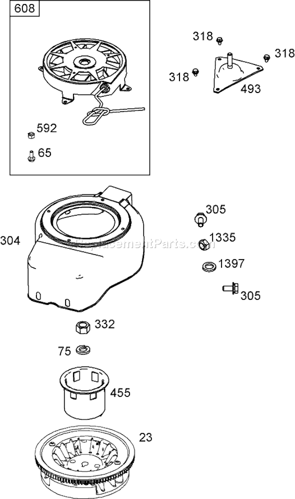 Toro 38515 (311000001-311999999)(2011) Snowthrower Flywheel, Blower Housing and Rewind Starter Assembly Briggs and Stratton 084132-0120-E8 Diagram
