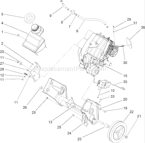 Toro 38516 (260000001-260010000)(2006) Snowthrower Engine and Frame Assembly Diagram